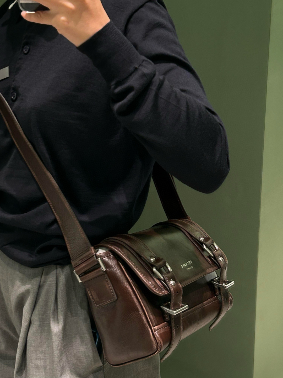 [TOP] PRADA Leather Bag 22×17×10cm - Brown