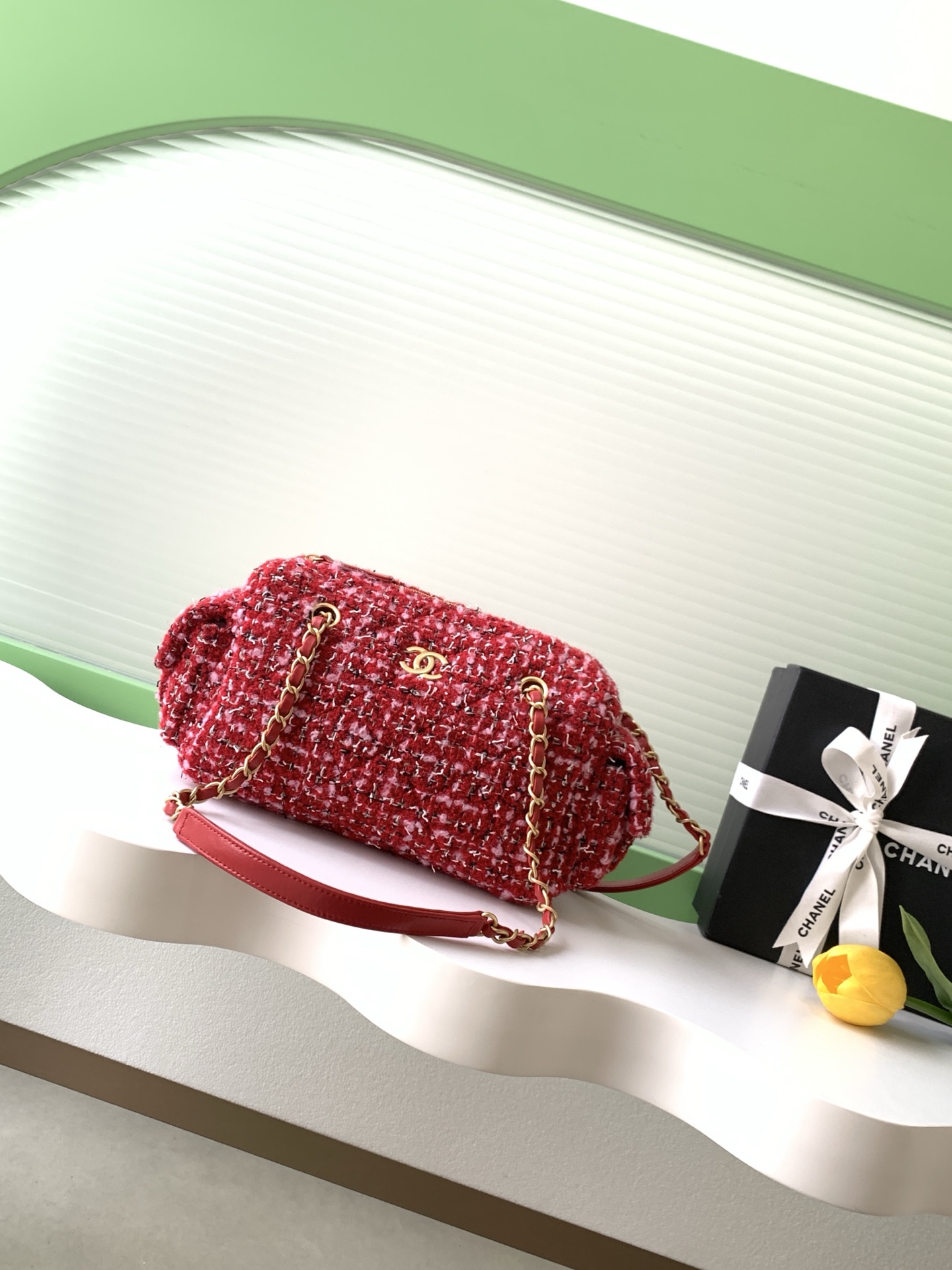 [TOP] CHANEL  Bowling Bag 15.5-24-11.5cm/18.5-27-13.5cm  - Red