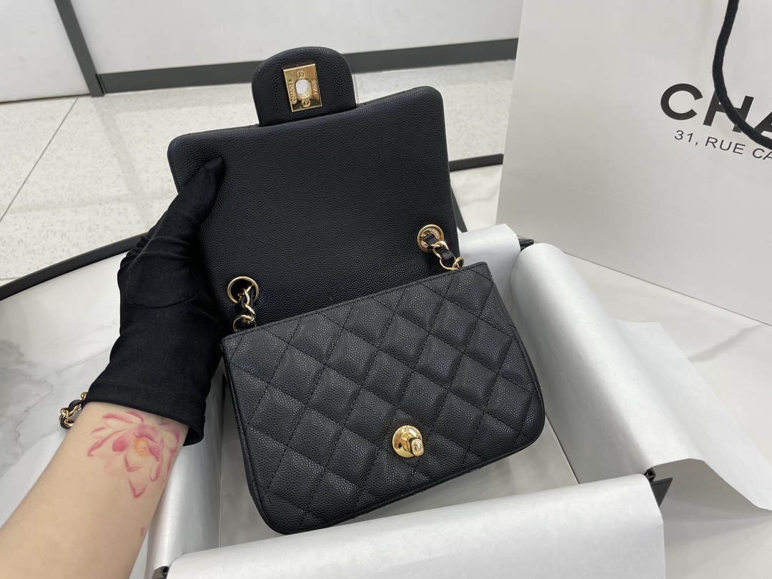 [TOP] CHANEL Classic Flap Bag Caviar Mini 17cm - Black & SHW/GHW