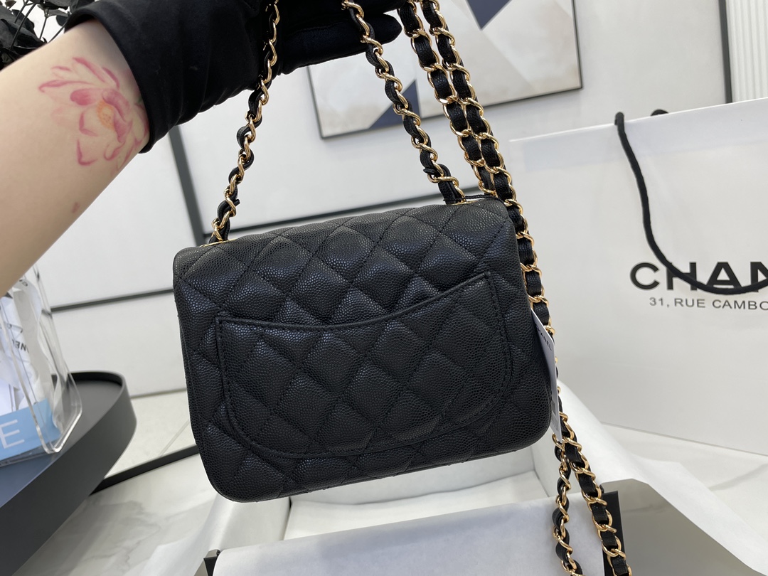 [TOP] CHANEL Classic Flap Bag Caviar Mini 17cm - Black & SHW/GHW