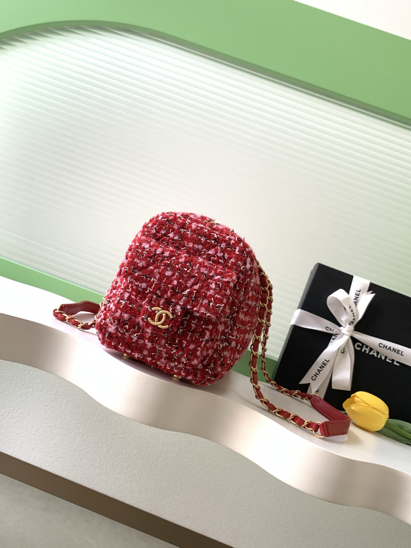 [TOP] CHANEL  Bowling Bag 15.5-24-11.5cm/18.5-27-13.5cm  - Red