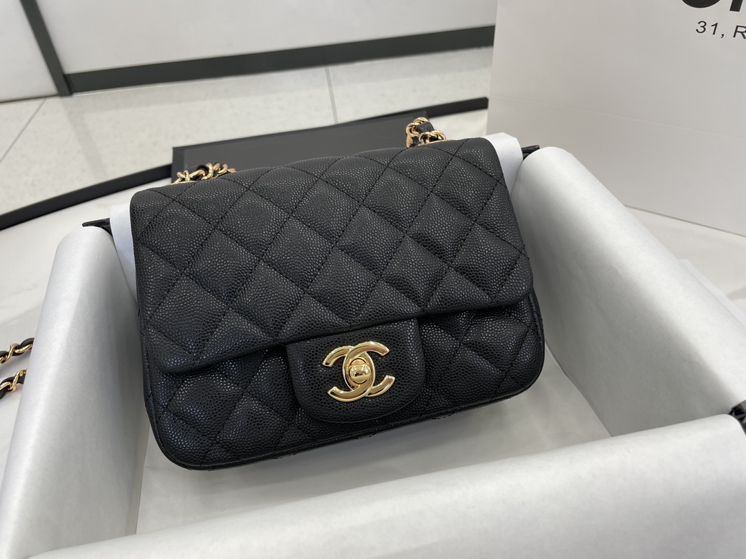 [TOP] CHANEL Classic Flap Bag Caviar Mini 17cm - Black & SHW/GHW