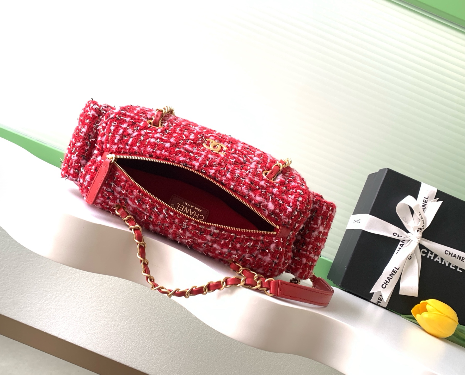 [TOP] CHANEL  Bowling Bag 15.5-24-11.5cm/18.5-27-13.5cm  - Red