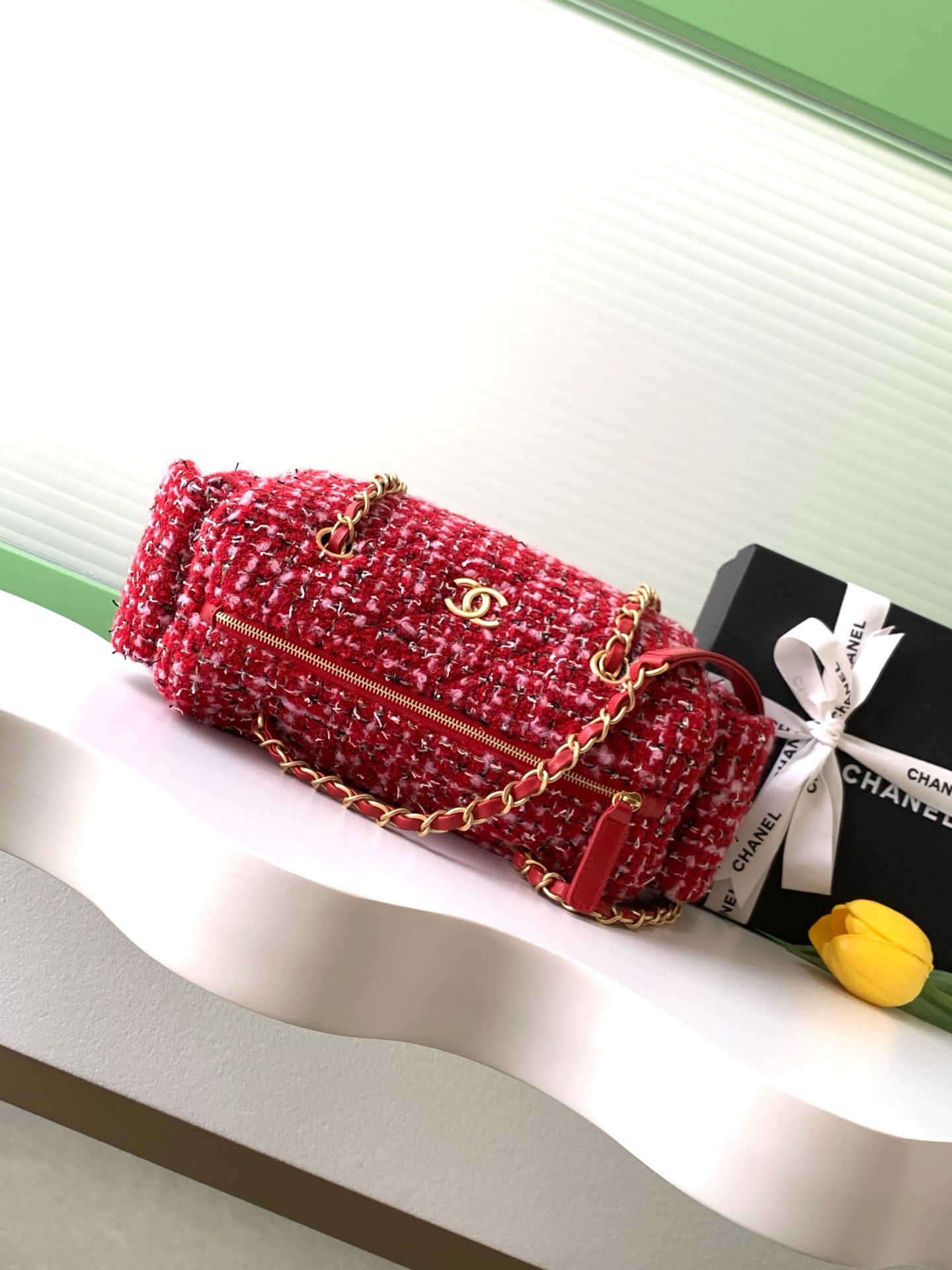 [TOP] CHANEL  Bowling Bag 15.5-24-11.5cm/18.5-27-13.5cm  - Red