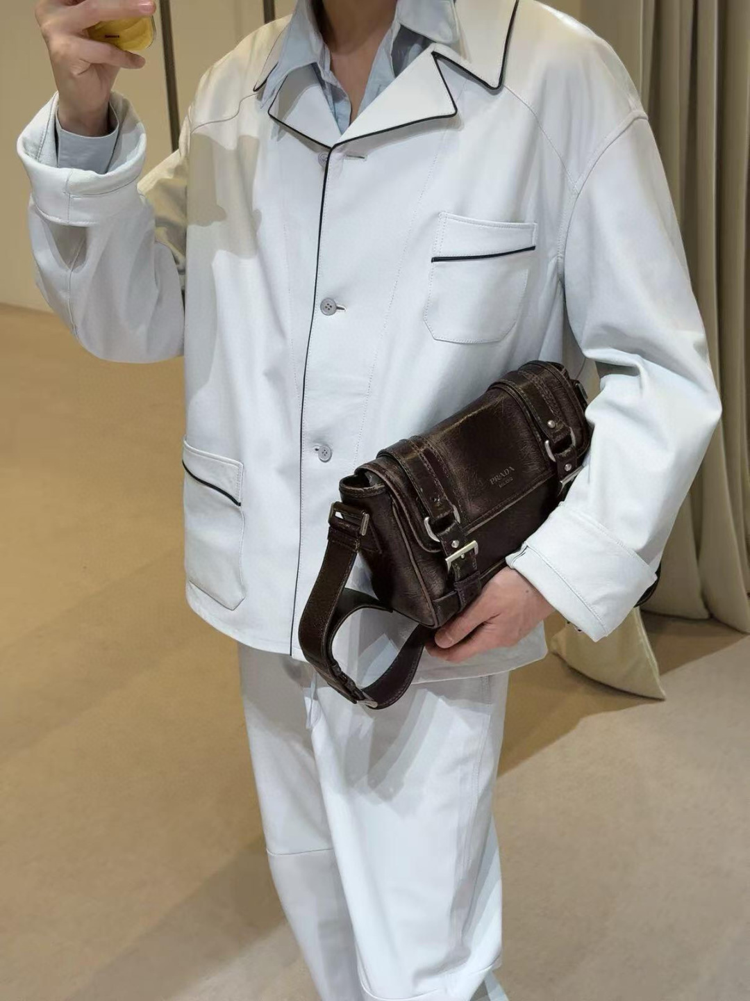 [TOP] PRADA Leather Bag 22×17×10cm - Brown