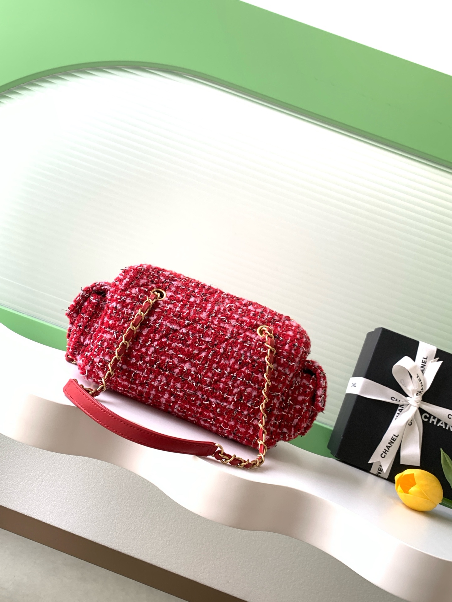 [TOP] CHANEL  Bowling Bag 15.5-24-11.5cm/18.5-27-13.5cm  - Red
