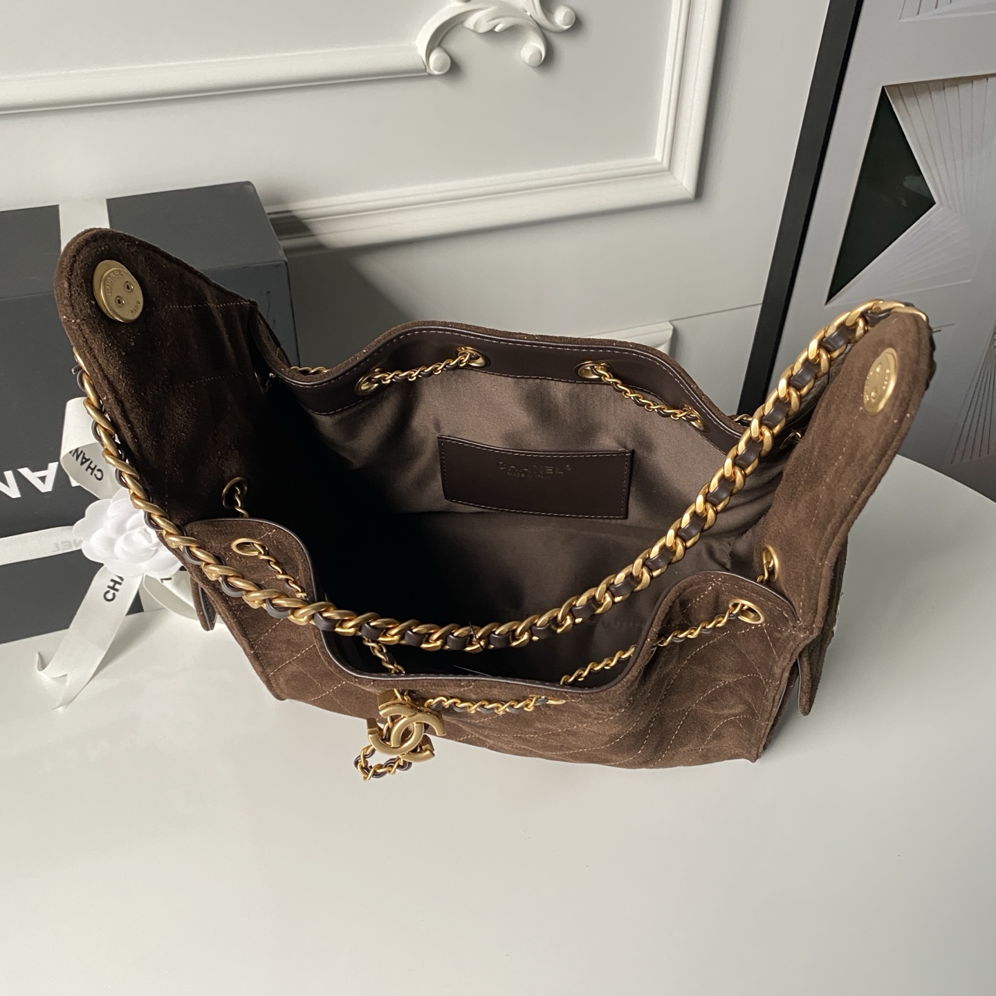 [TOP] CHANEL Hobo Shopping Bag 26x30x14cm/30x15x40cm - Brown