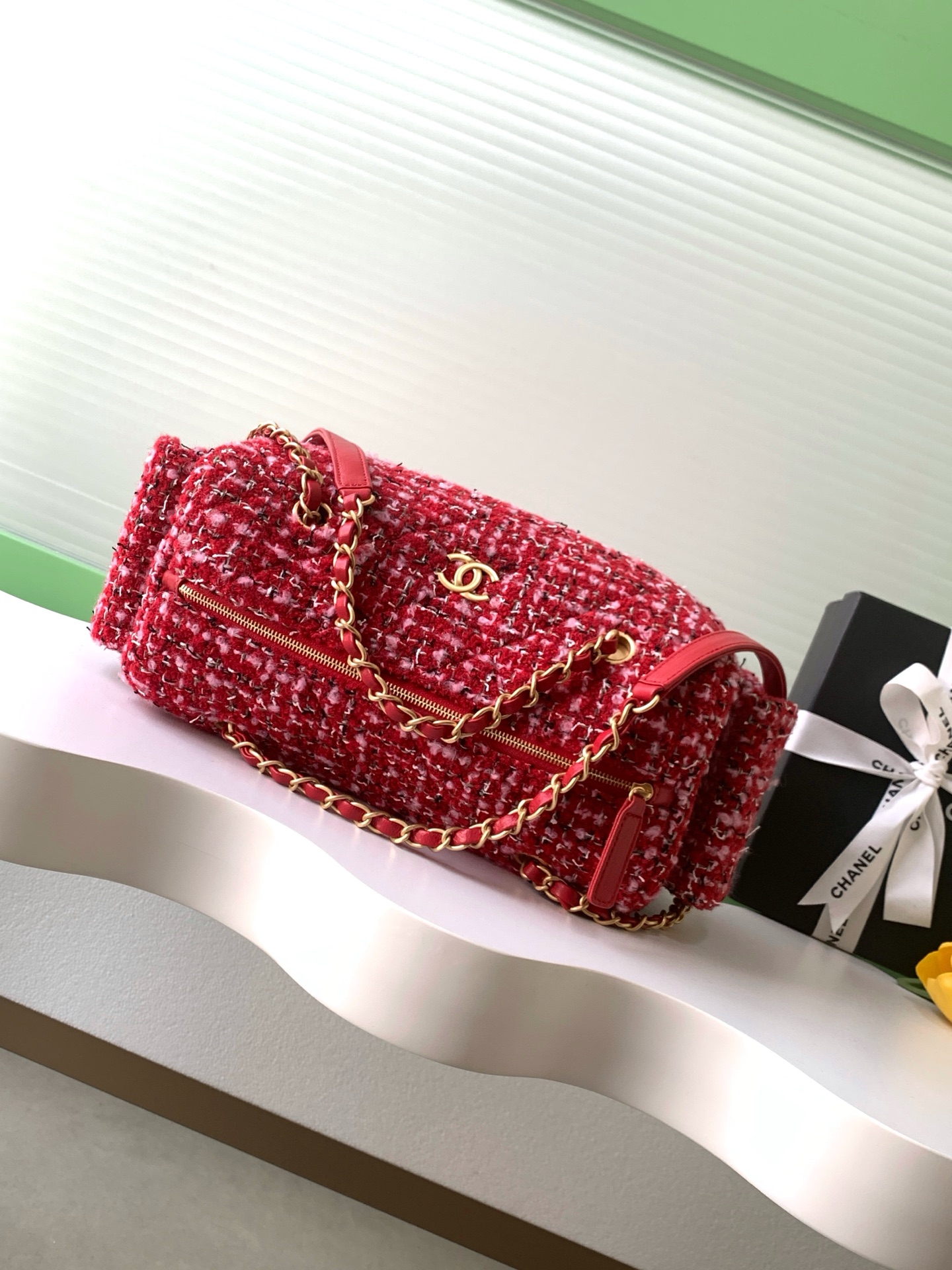 [TOP] CHANEL  Bowling Bag 15.5-24-11.5cm/18.5-27-13.5cm  - Red