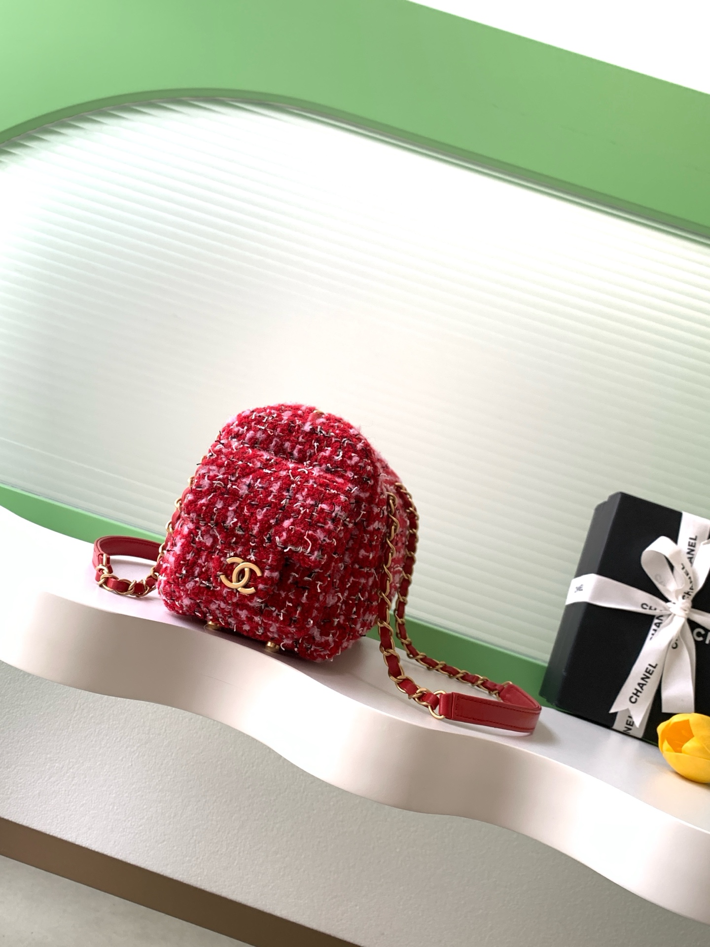 [TOP] CHANEL  Bowling Bag 15.5-24-11.5cm/18.5-27-13.5cm  - Red