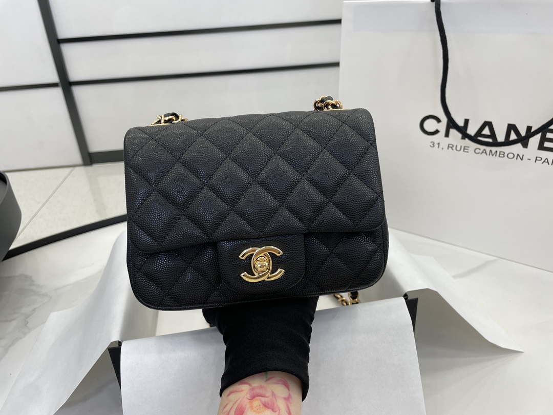[TOP] CHANEL Classic Flap Bag Caviar Mini 17cm - Black & SHW/GHW