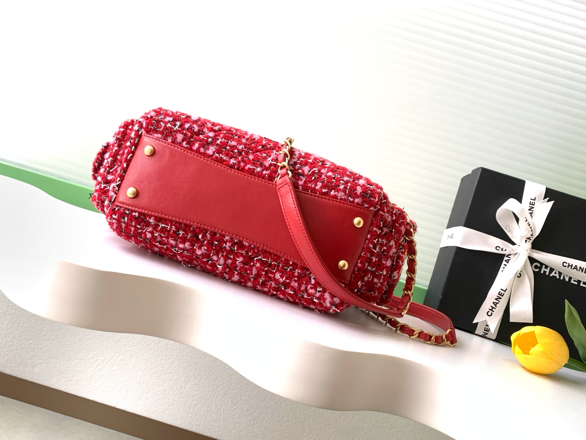 [TOP] CHANEL  Bowling Bag 15.5-24-11.5cm/18.5-27-13.5cm  - Red