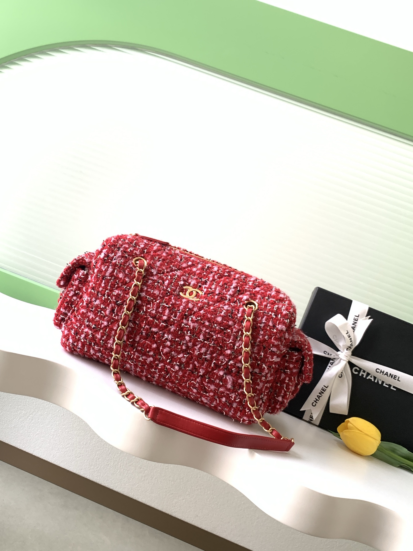 [TOP] CHANEL  Bowling Bag 15.5-24-11.5cm/18.5-27-13.5cm  - Red
