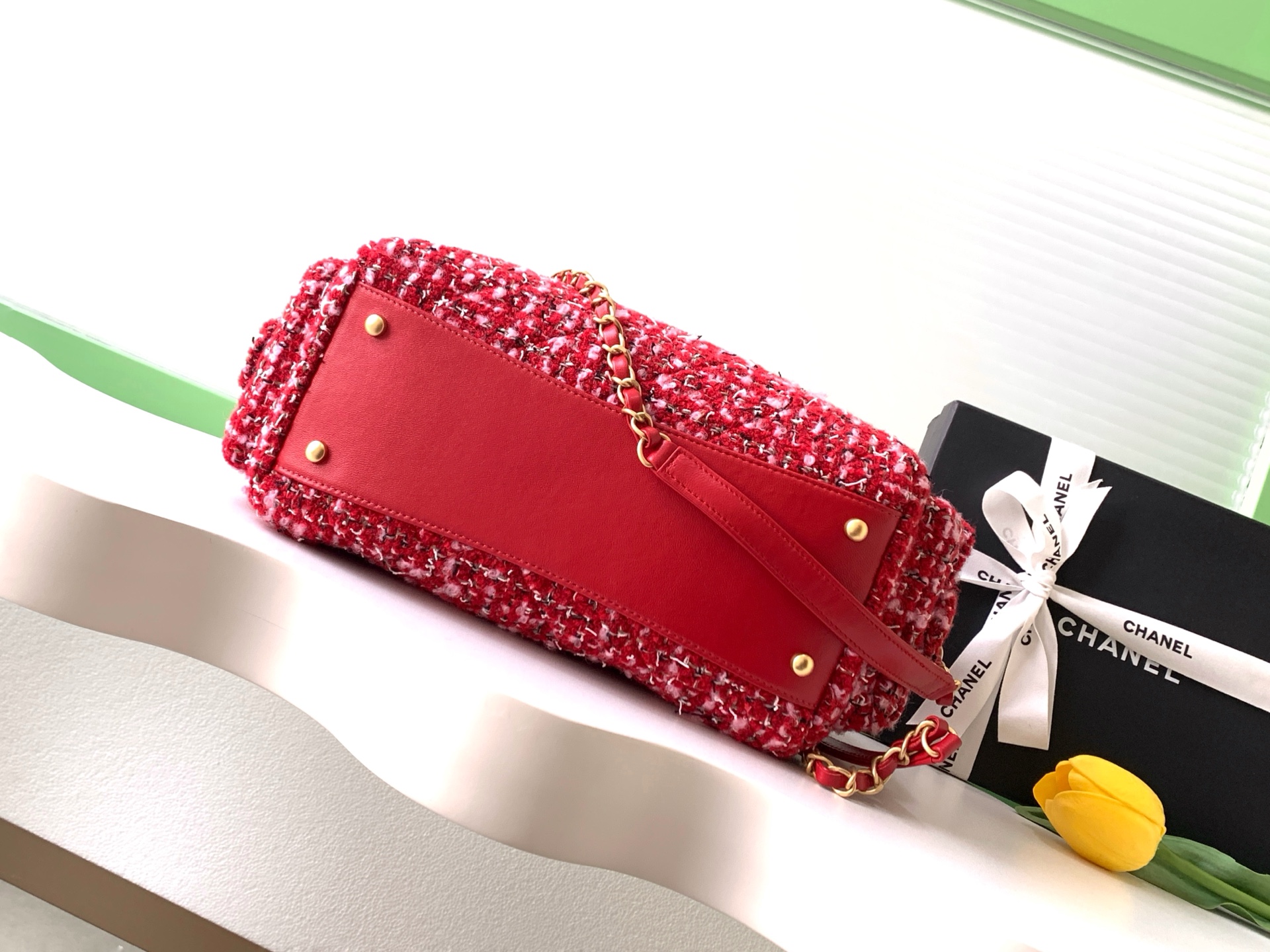 [TOP] CHANEL  Bowling Bag 15.5-24-11.5cm/18.5-27-13.5cm  - Red