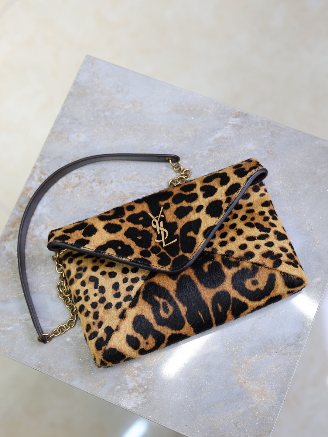 [TOP] Yves Saint Laurent YSL Cassandra Bag Leather-trimmed Leopard-print 19x12x3cm/29.5×18×4.5cm - Brown