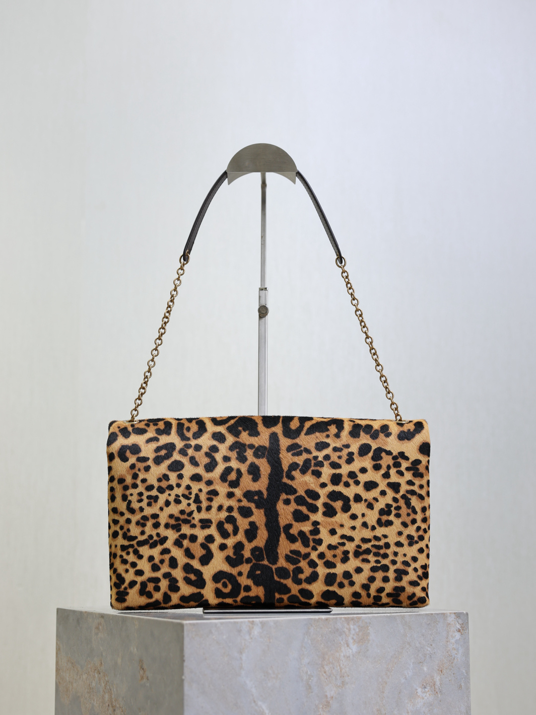 [TOP] Yves Saint Laurent YSL Cassandra Bag Leather-trimmed Leopard-print 19x12x3cm/29.5×18×4.5cm - Brown