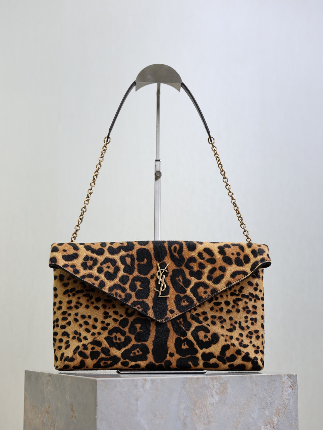 [TOP] Yves Saint Laurent YSL Cassandra Bag Leather-trimmed Leopard-print 19x12x3cm/29.5×18×4.5cm - Brown