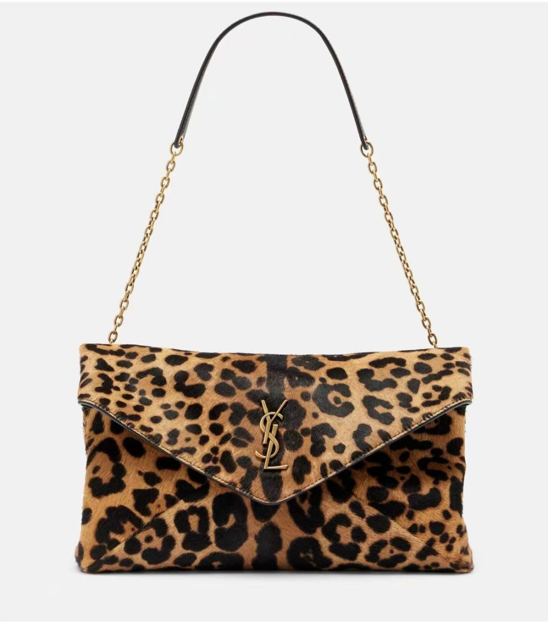[TOP] Yves Saint Laurent YSL Cassandra Bag Leather-trimmed Leopard-print 19x12x3cm/29.5×18×4.5cm - Brown