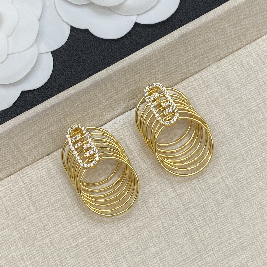 [TOP] FENDI FF Earrings - Gold