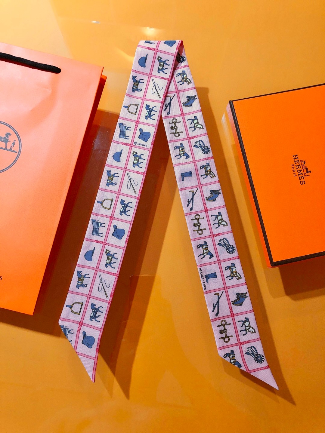 [TOP] HERMES Cavalcades Twilly Scarf 5x86cm - 4 Color