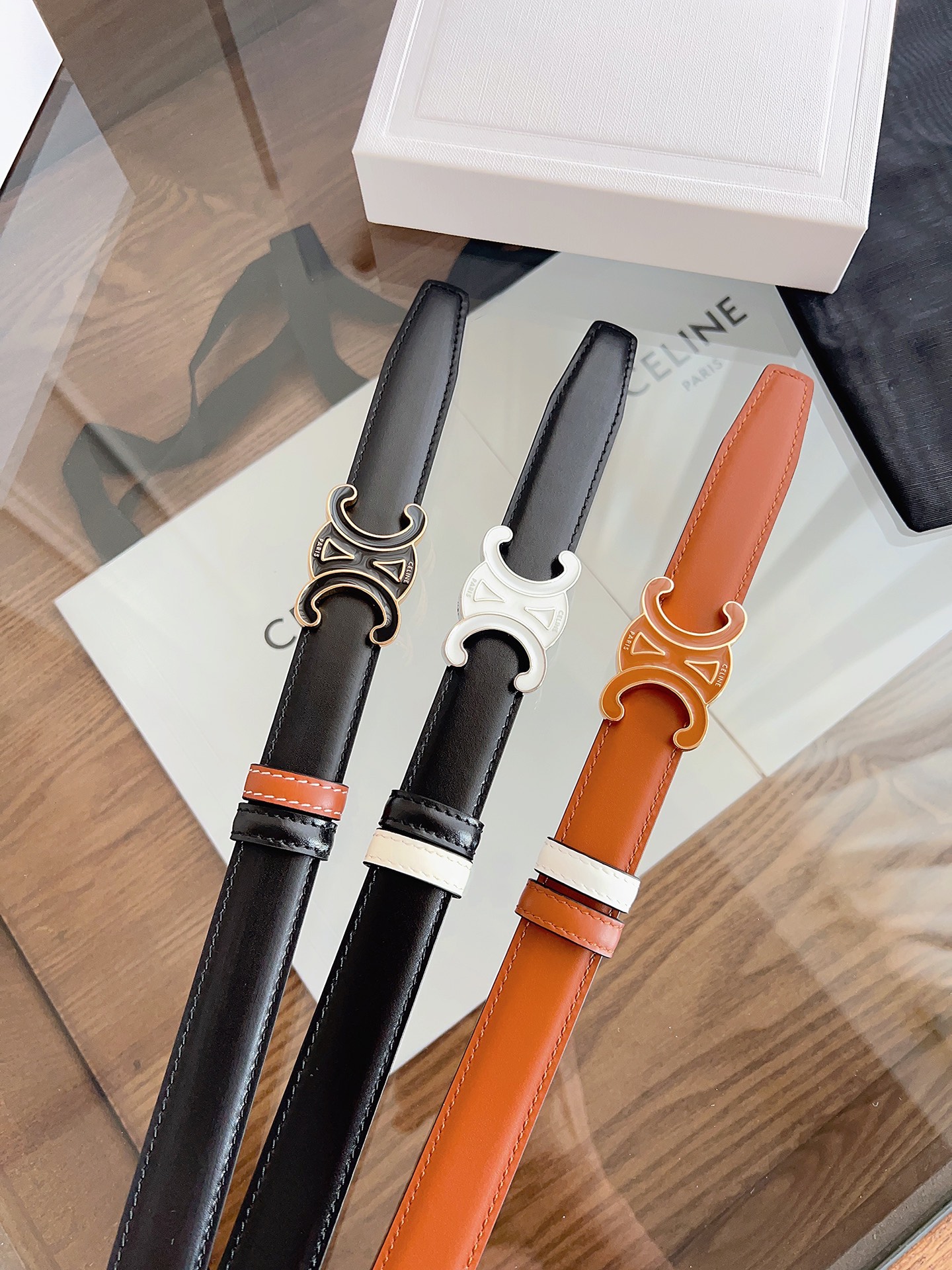 [TOP] CELINE Leather Triomphe Belt 2.5cm - 3 Colors