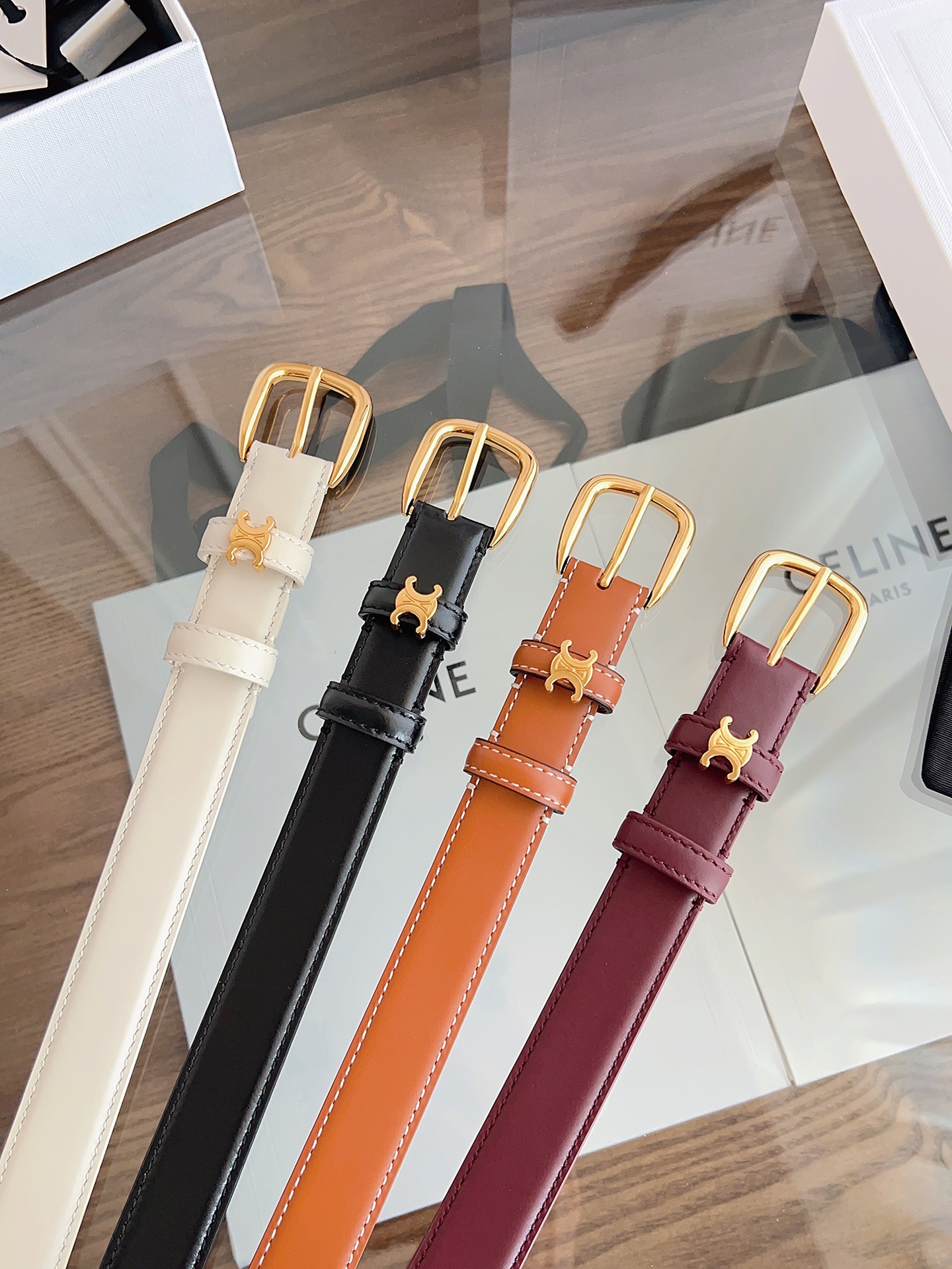 [TOP] CELINE Leather Triomphe Belt 2.5cm - 4 Colors