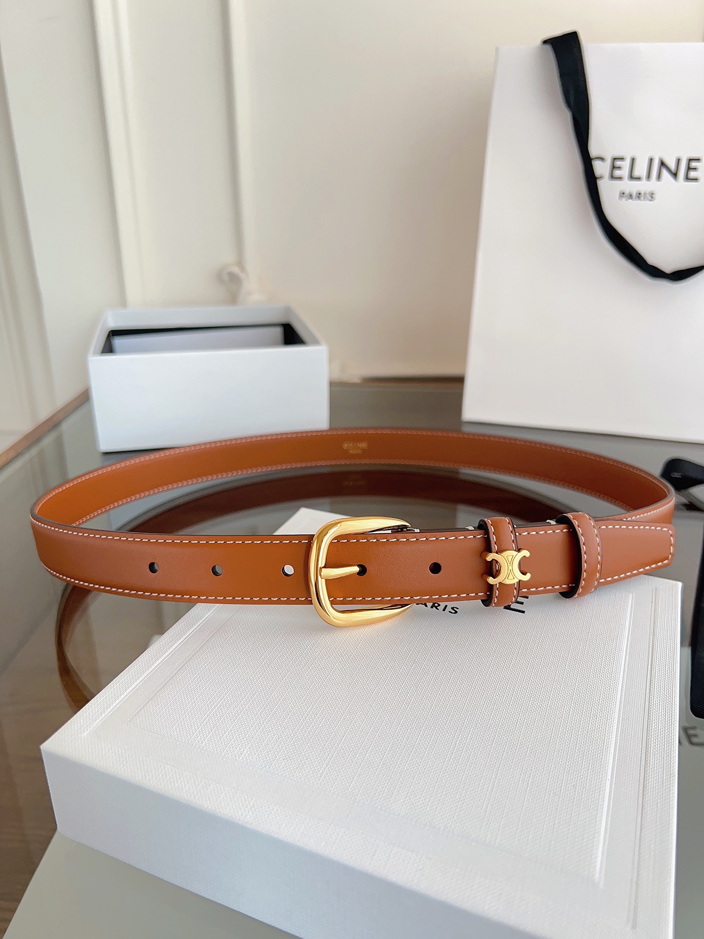 [TOP] CELINE Leather Triomphe Belt 2.5cm - 4 Colors
