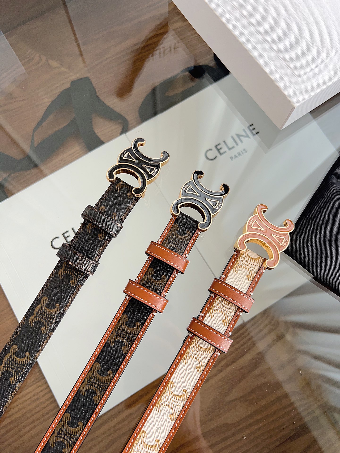 [TOP] CELINE Leather Triomphe Belt 2.5cm - 3 Colors