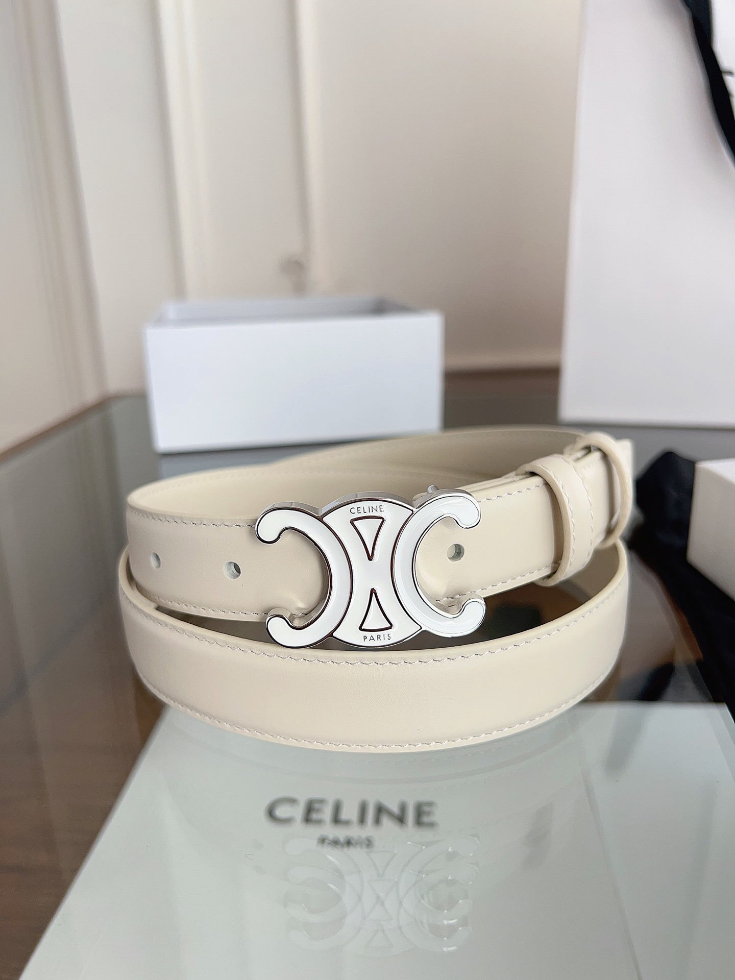 [TOP] CELINE Leather Triomphe Belt 2.5cm - 3 Colors