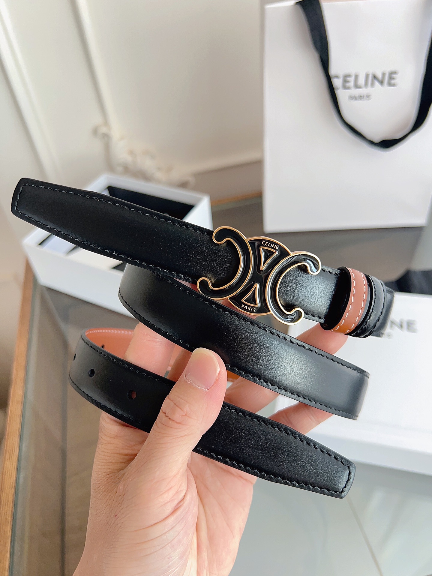 [TOP] CELINE Leather Triomphe Belt 2.5cm - 3 Colors