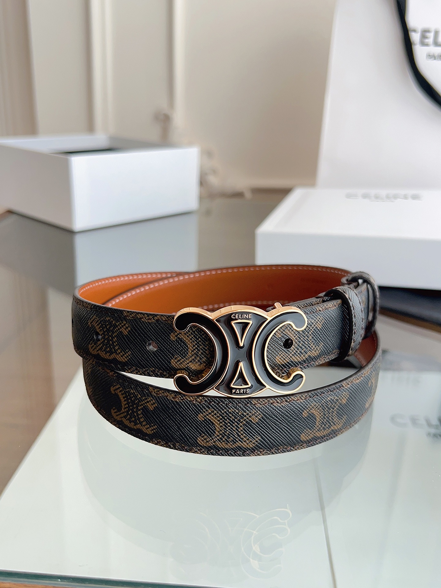 [TOP] CELINE Leather Triomphe Belt 2.5cm - 3 Colors
