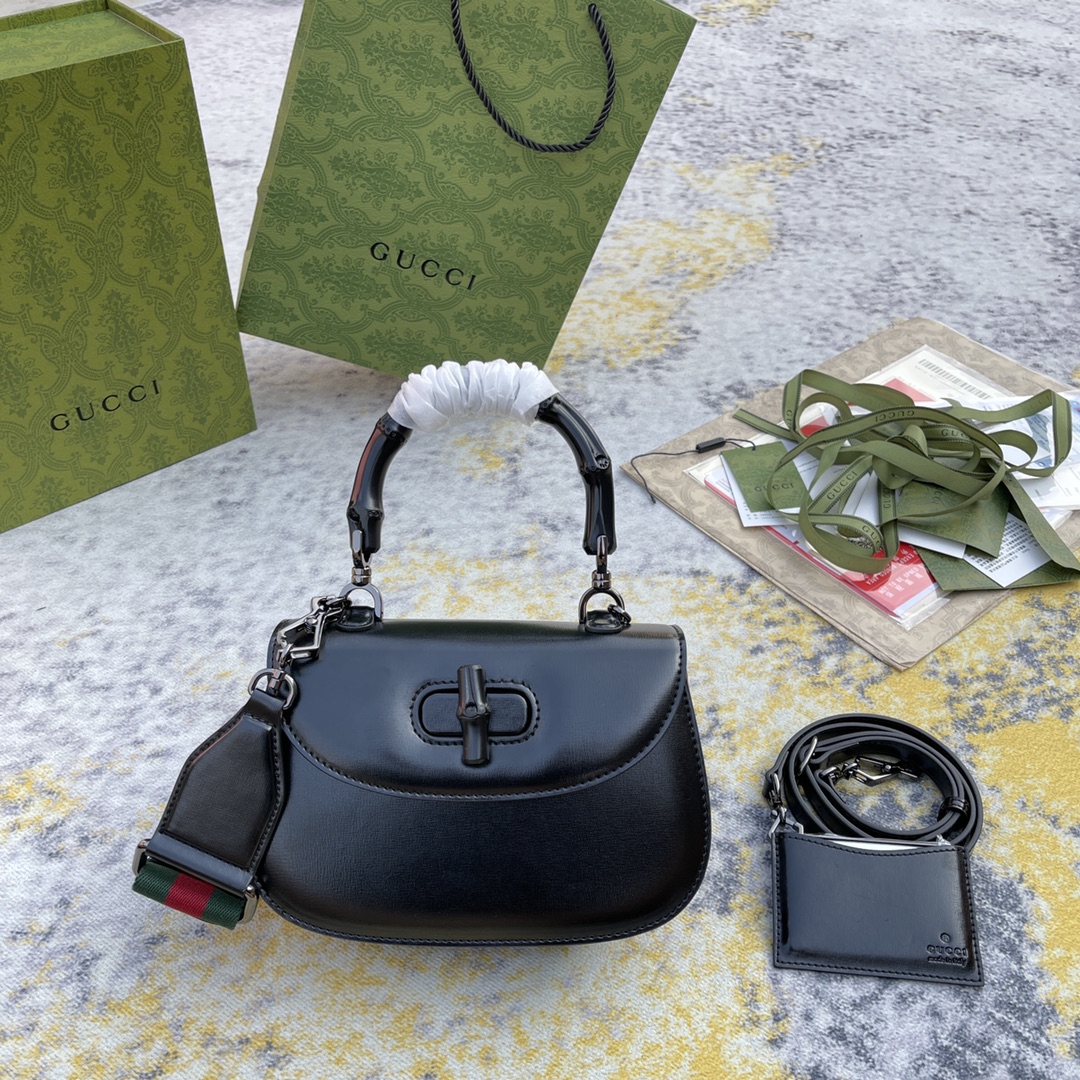 [TOP] GUCCI Bamboo Bag 21X15X7cm - Black