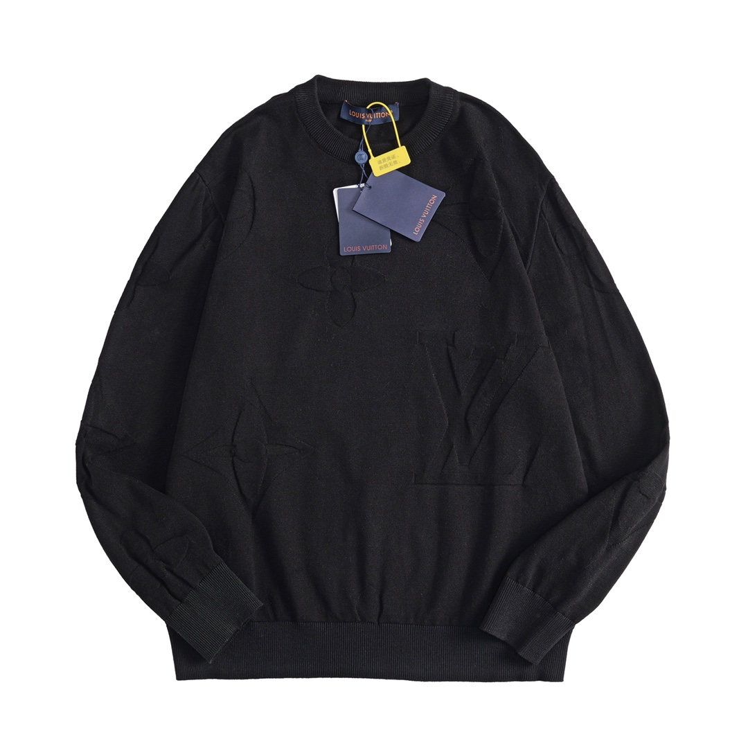 [TOP] Louis Vuitton LV Men's Jacquard Crew Neck Sweater - Black