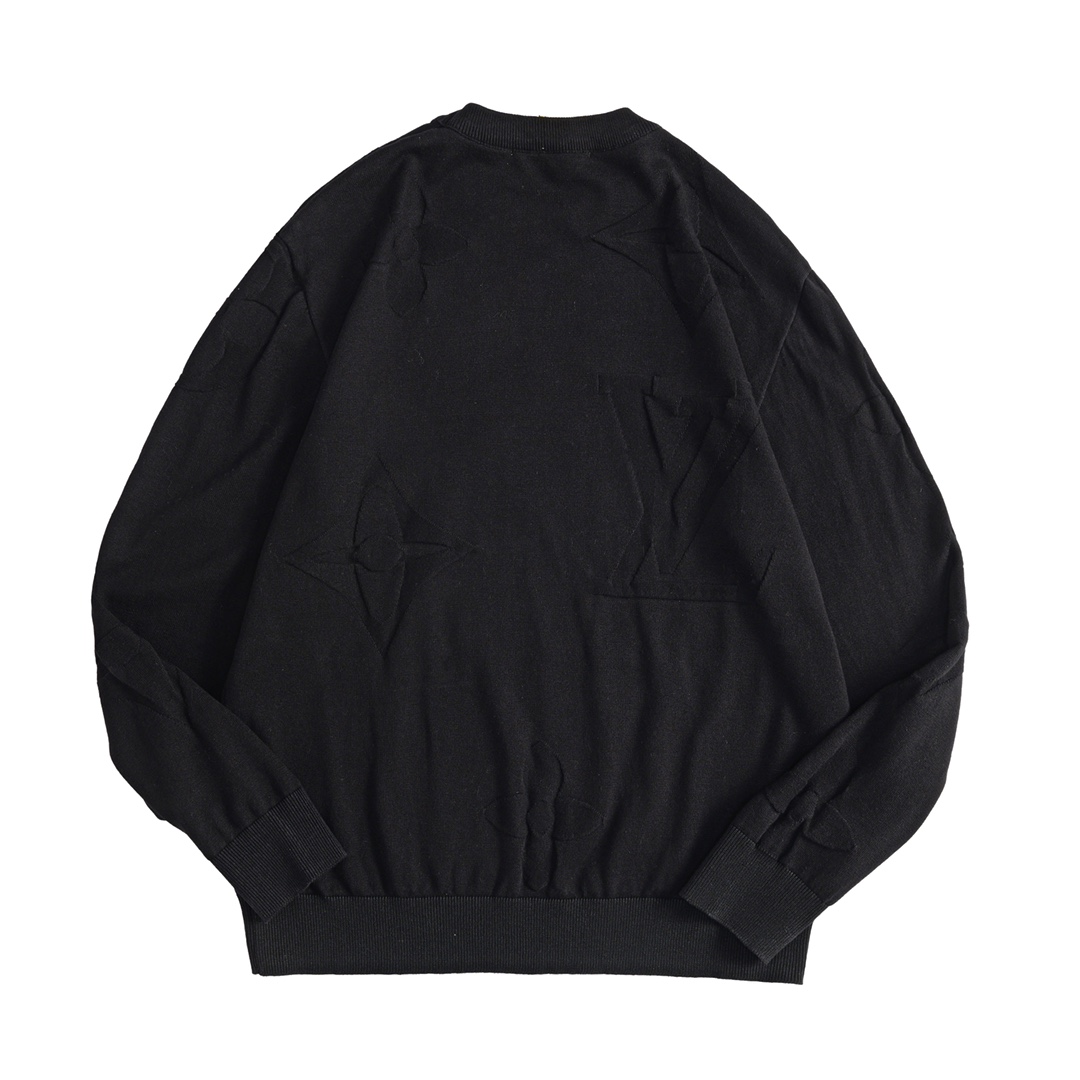 [TOP] Louis Vuitton LV Men's Jacquard Crew Neck Sweater - Black
