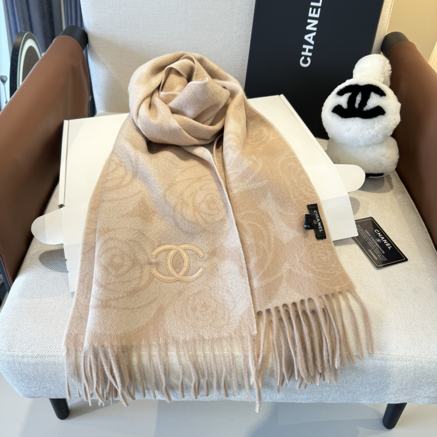 [TOP] CHANEL Cashmere Scarf 30*180cm - Pink