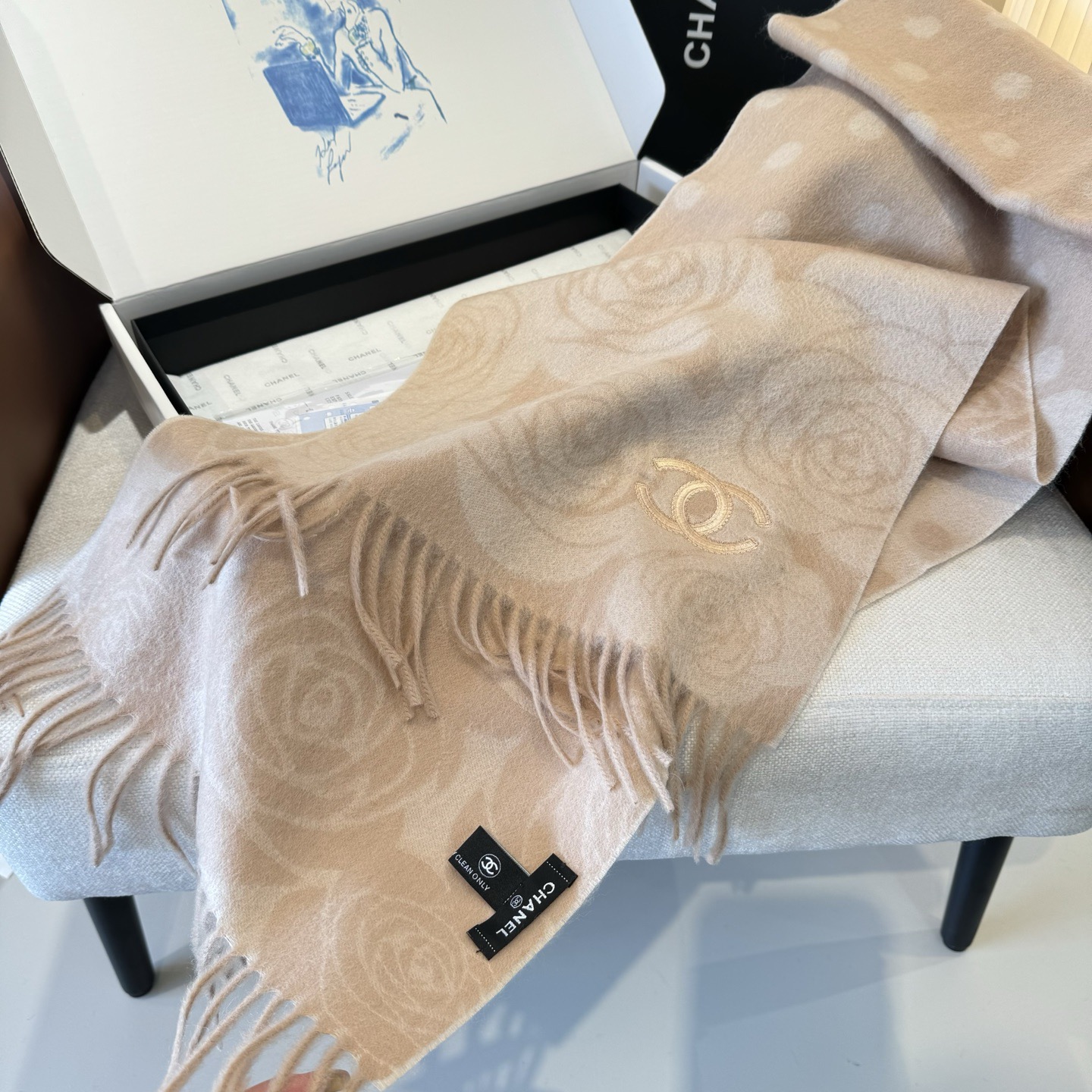 [TOP] CHANEL Cashmere Scarf 30*180cm - Pink