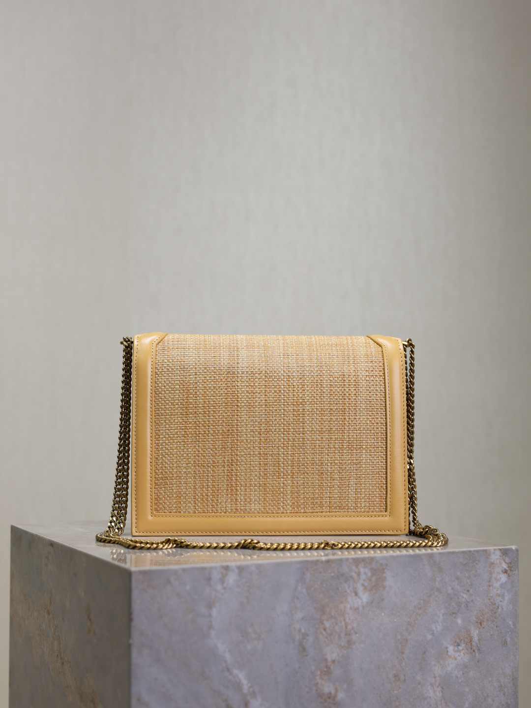 [TOP] Yves Saint Laurent YSL Cassandra Clasp Bag Cowhide with Woven Details 22x16.5x5.5cm - Apricot