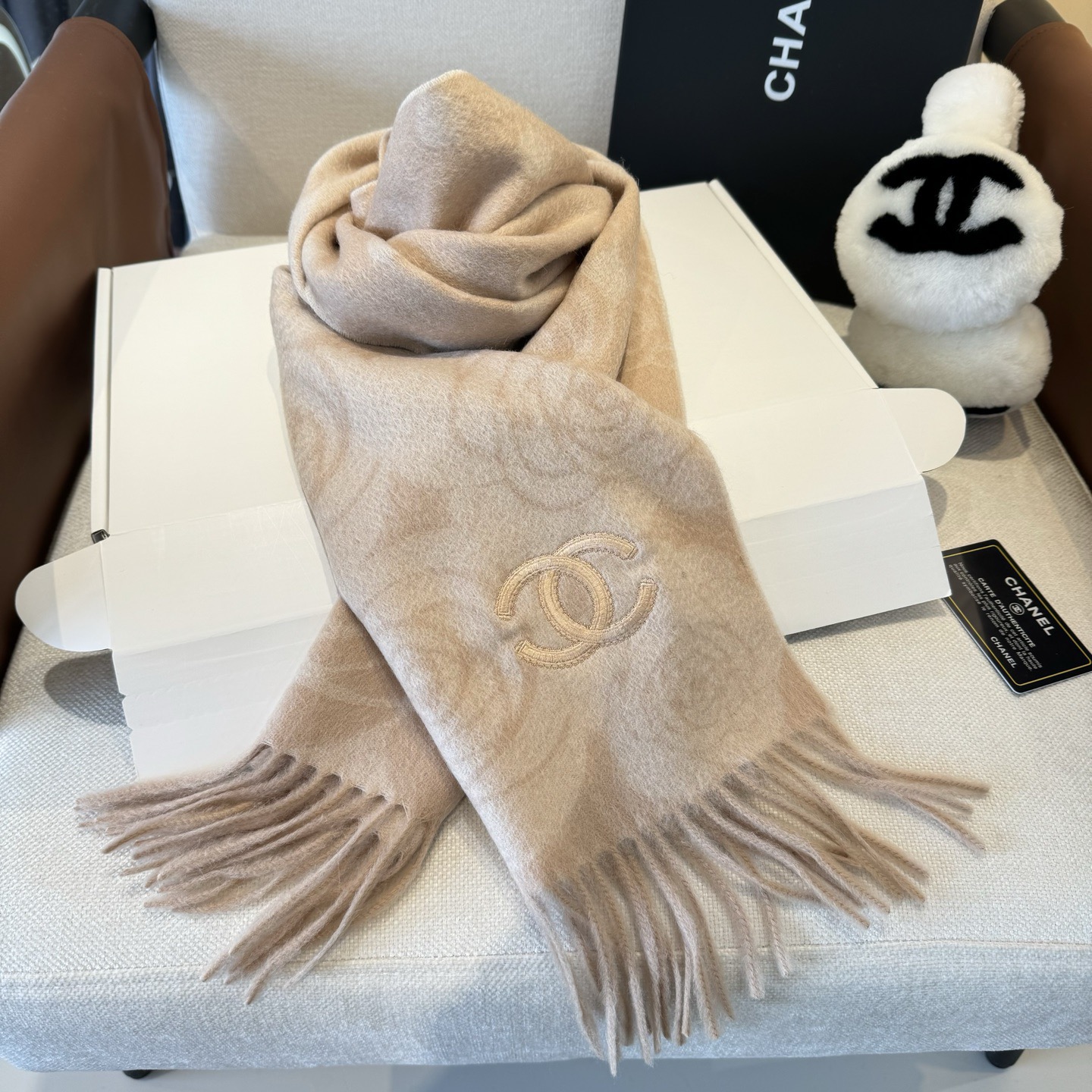 [TOP] CHANEL Cashmere Scarf 30*180cm - Pink