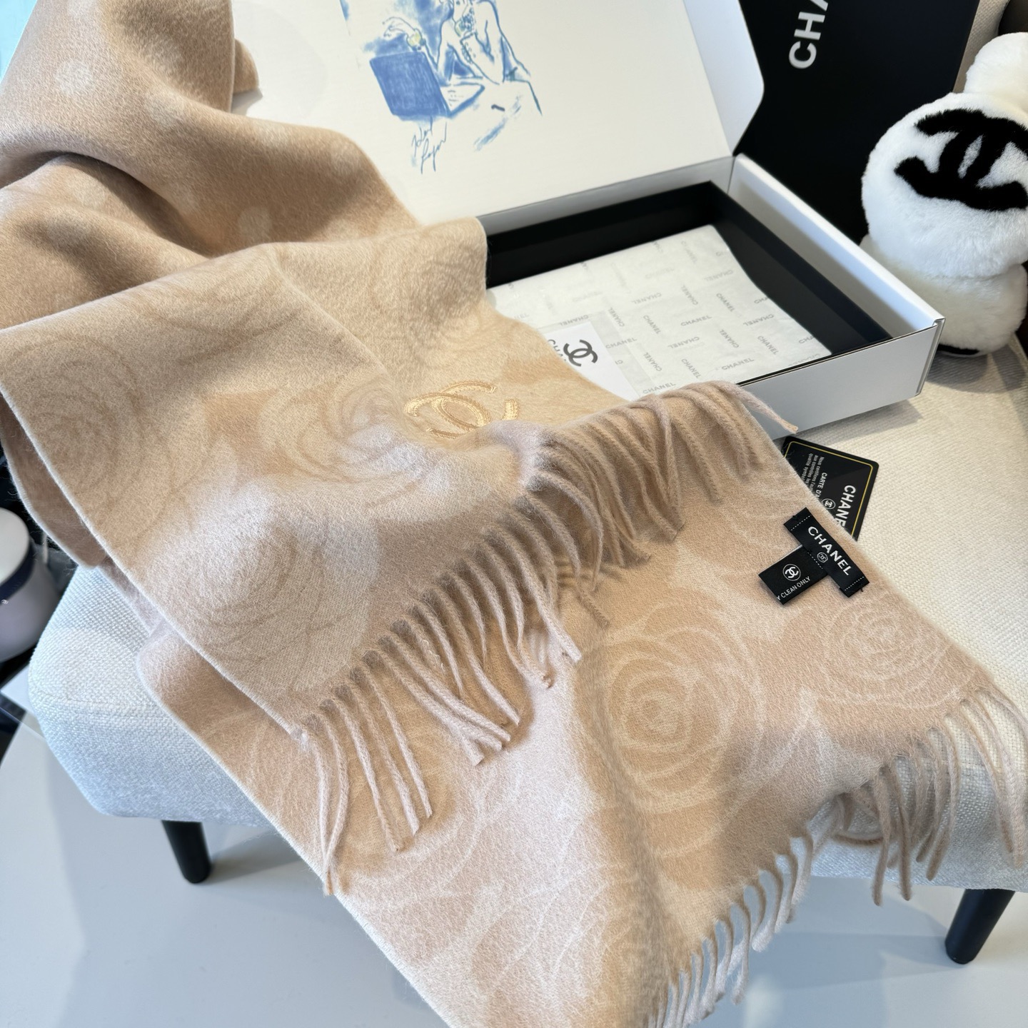 [TOP] CHANEL Cashmere Scarf 30*180cm - Pink