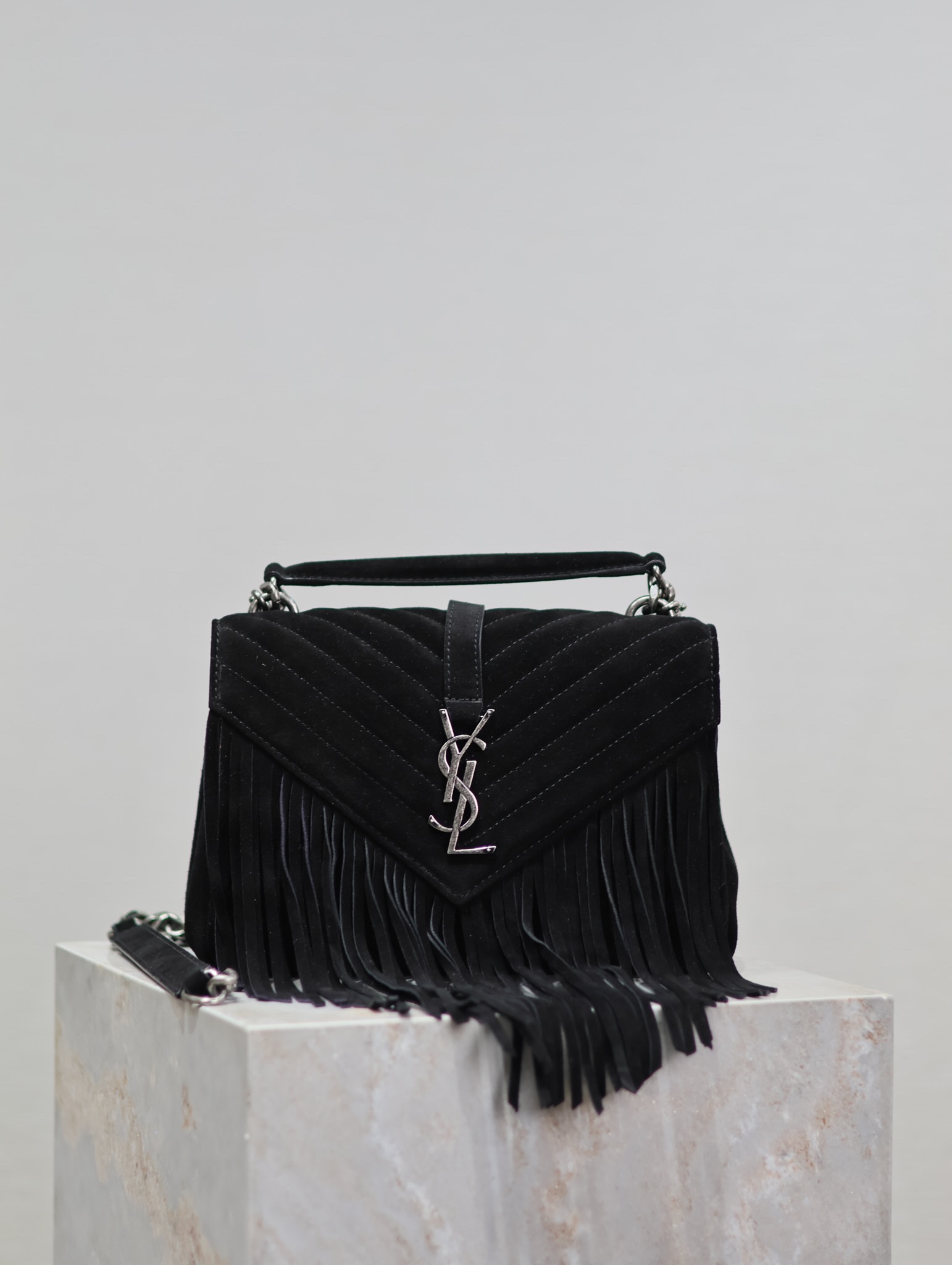 [TOP] Yves Saint Laurent YSL College Bag Fringe Suede Medium 24X17X6.5cm - 3 Color