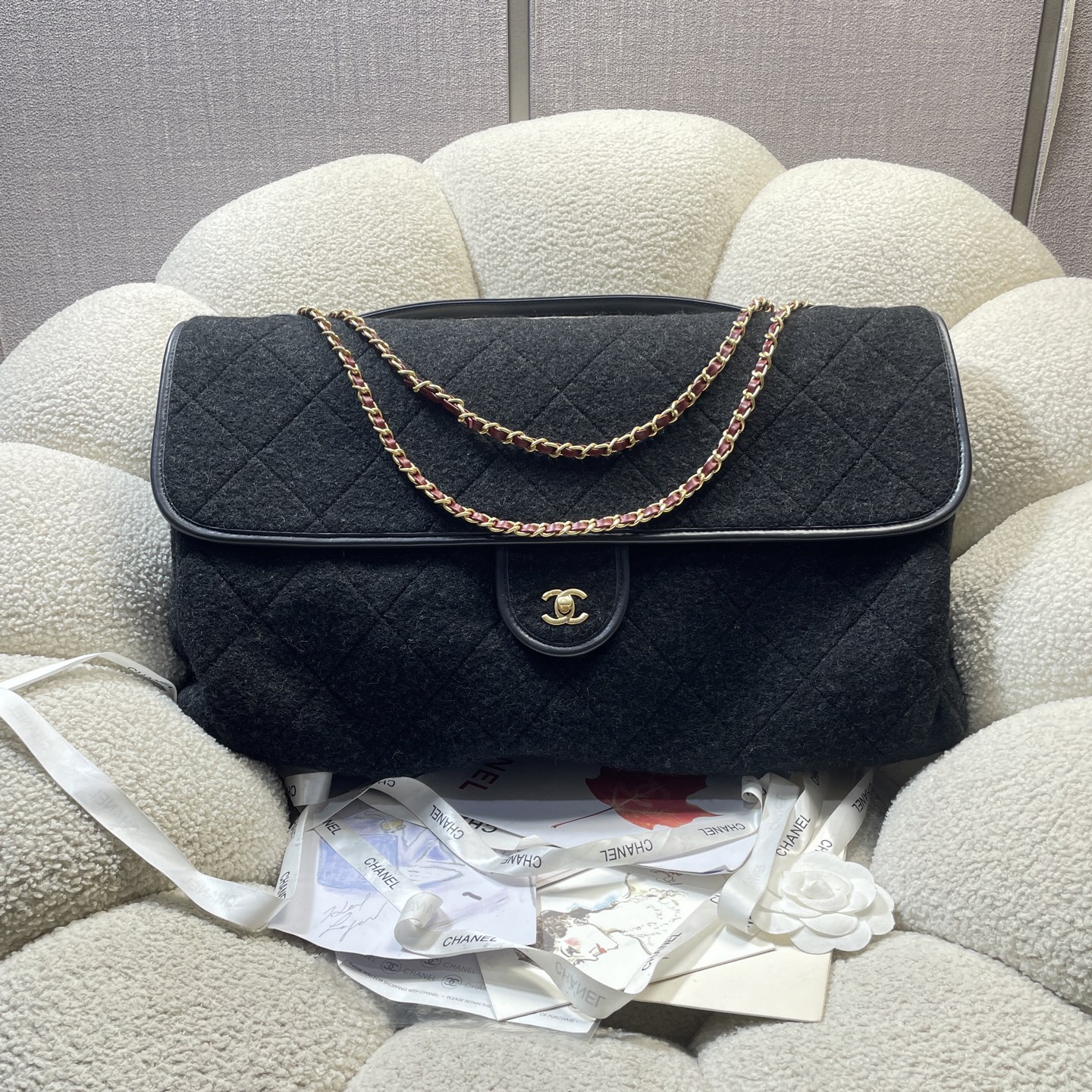 [TOP] CHANEL Cotton Airport Bag 50-28-8cm- Black