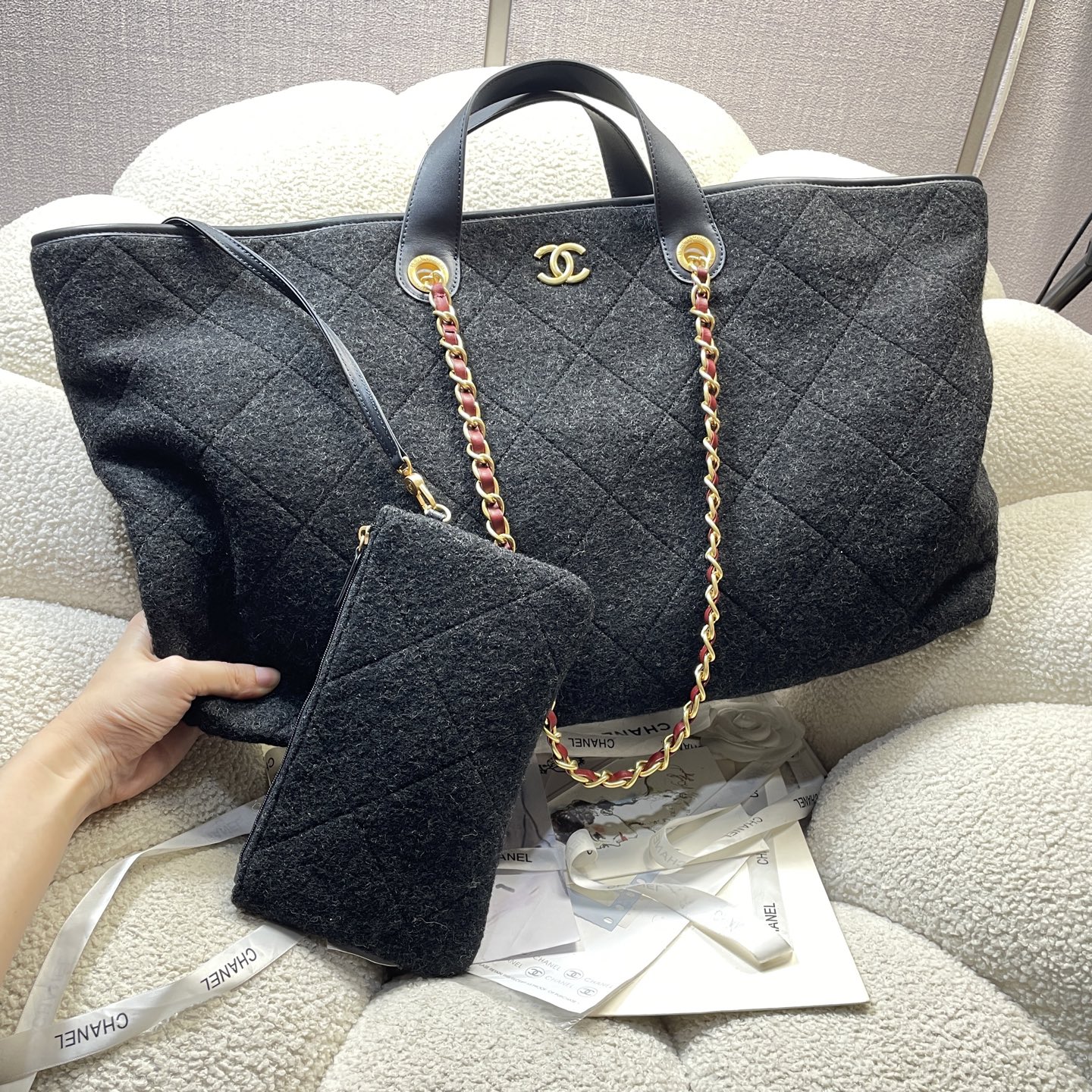 [TOP] CHANEL Cotton Beach Shopping Bag 60*33*12 cm - Black