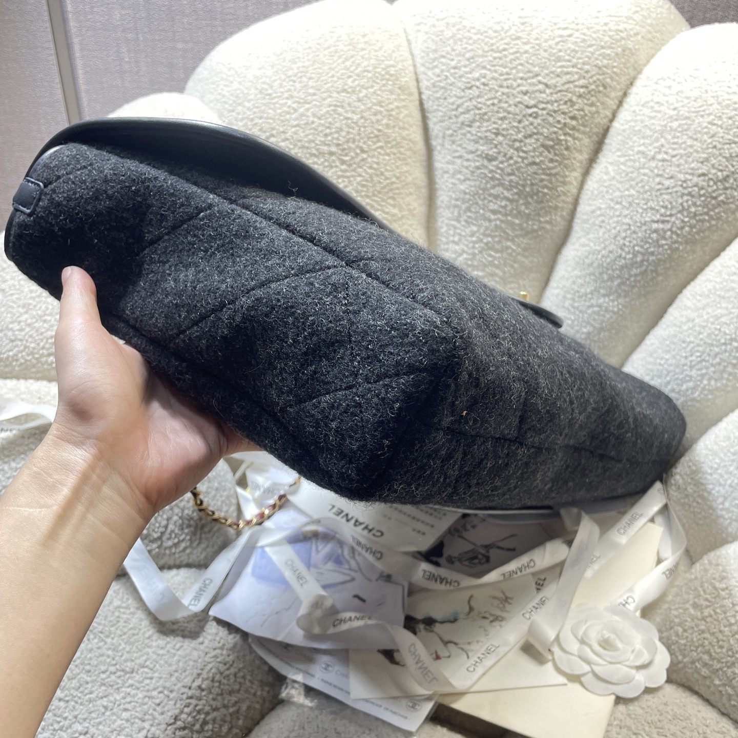 [TOP] CHANEL Cotton Airport Bag 50-28-8cm- Black