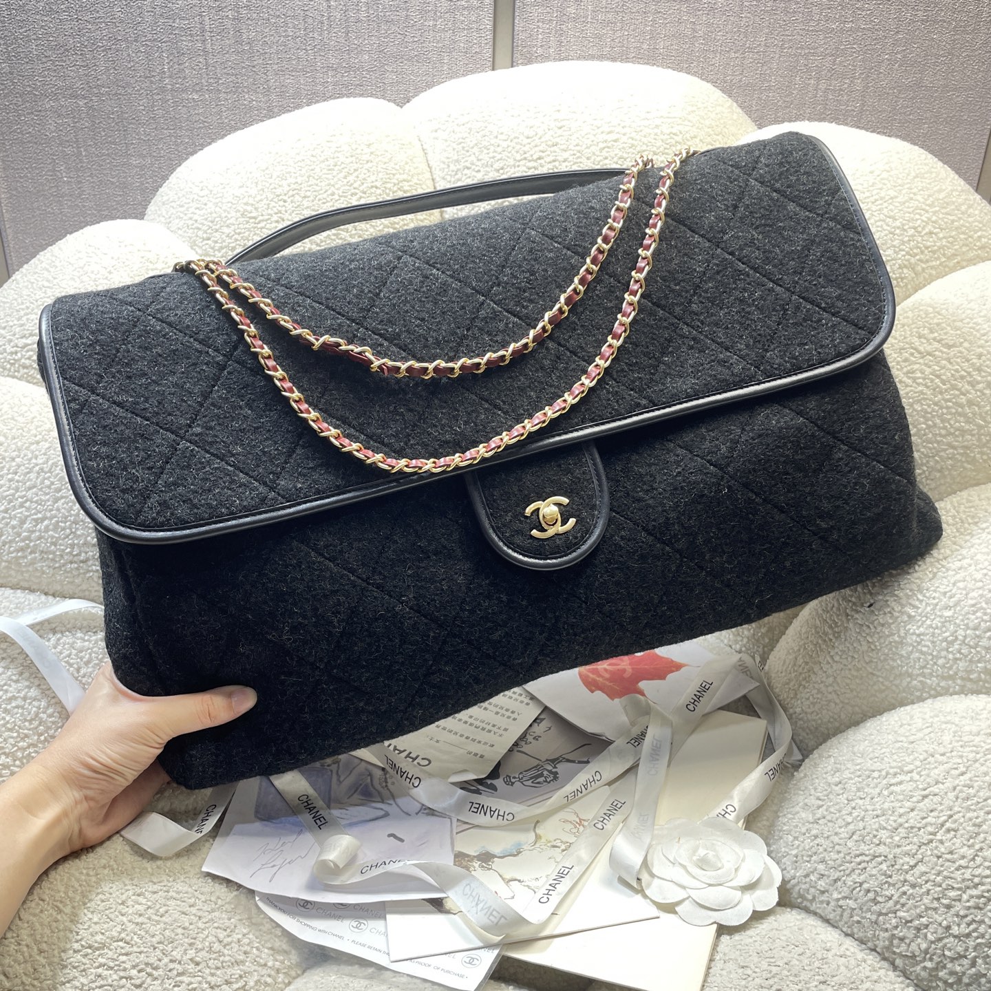 [TOP] CHANEL Cotton Airport Bag 50-28-8cm- Black