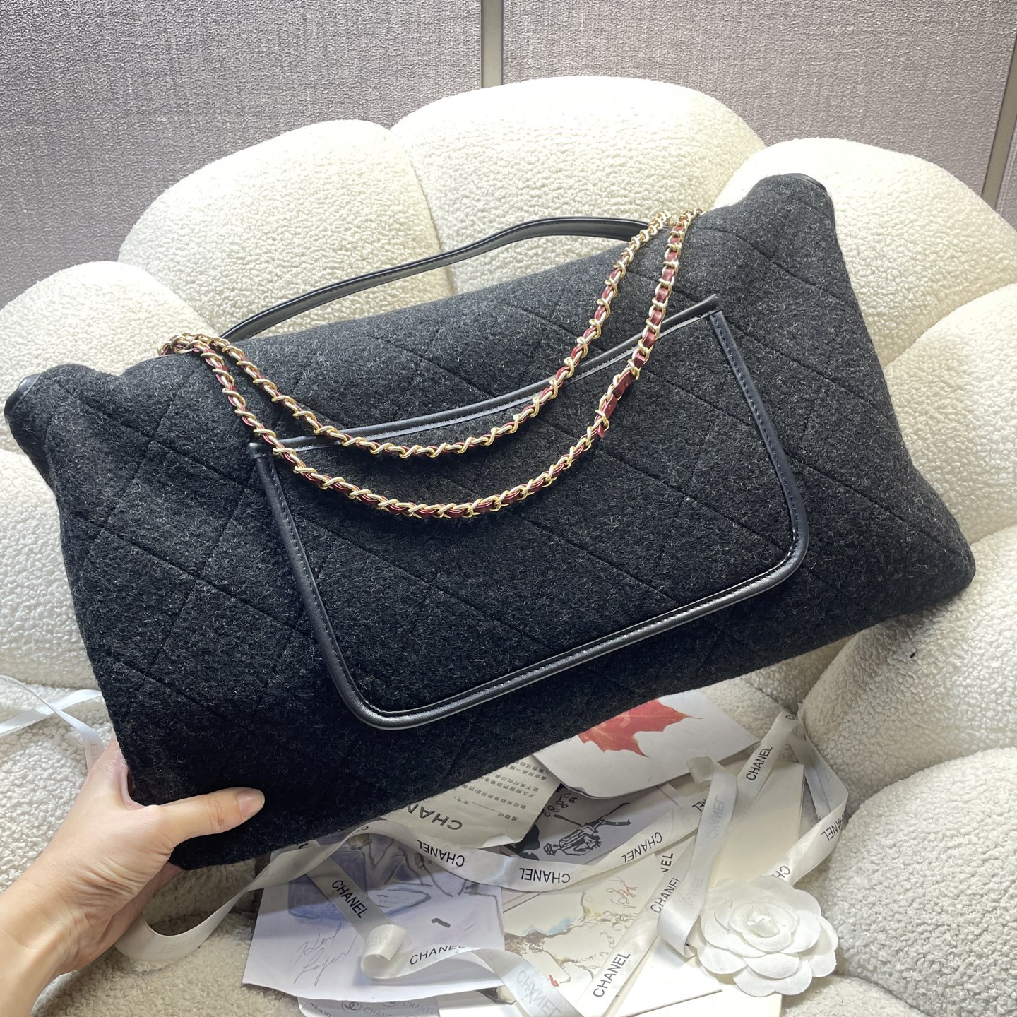 [TOP] CHANEL Cotton Airport Bag 50-28-8cm- Black