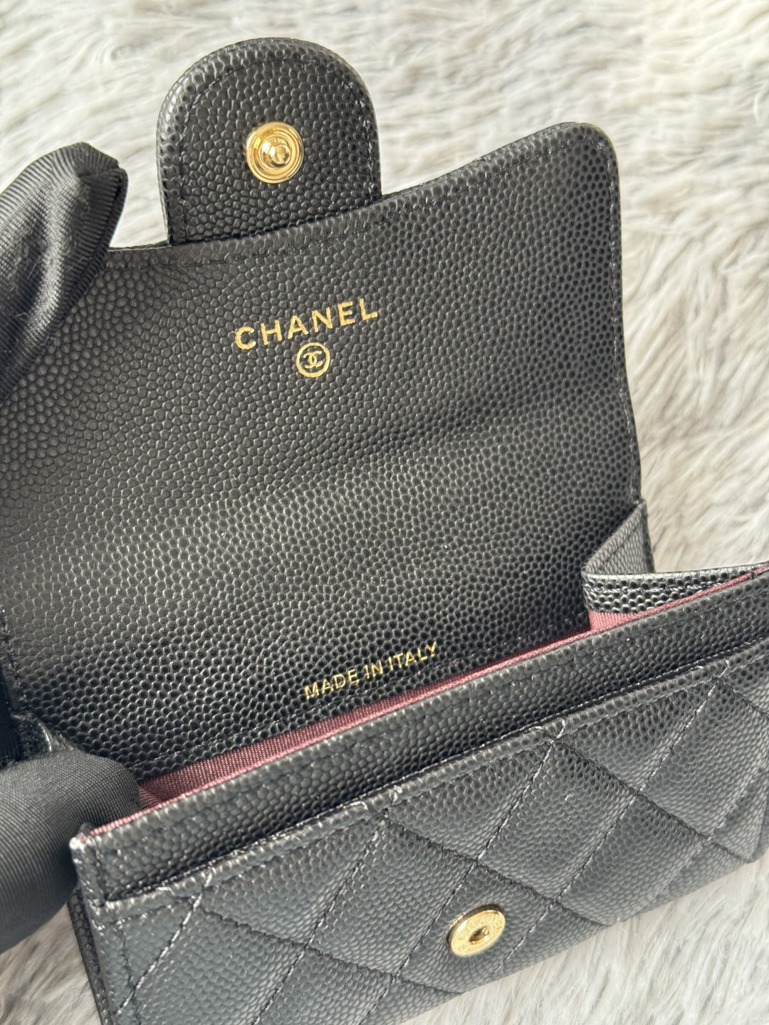 [TOP] CHANEL Card Holder Lambskin/Calfskin 11x8.5x3cm - Black