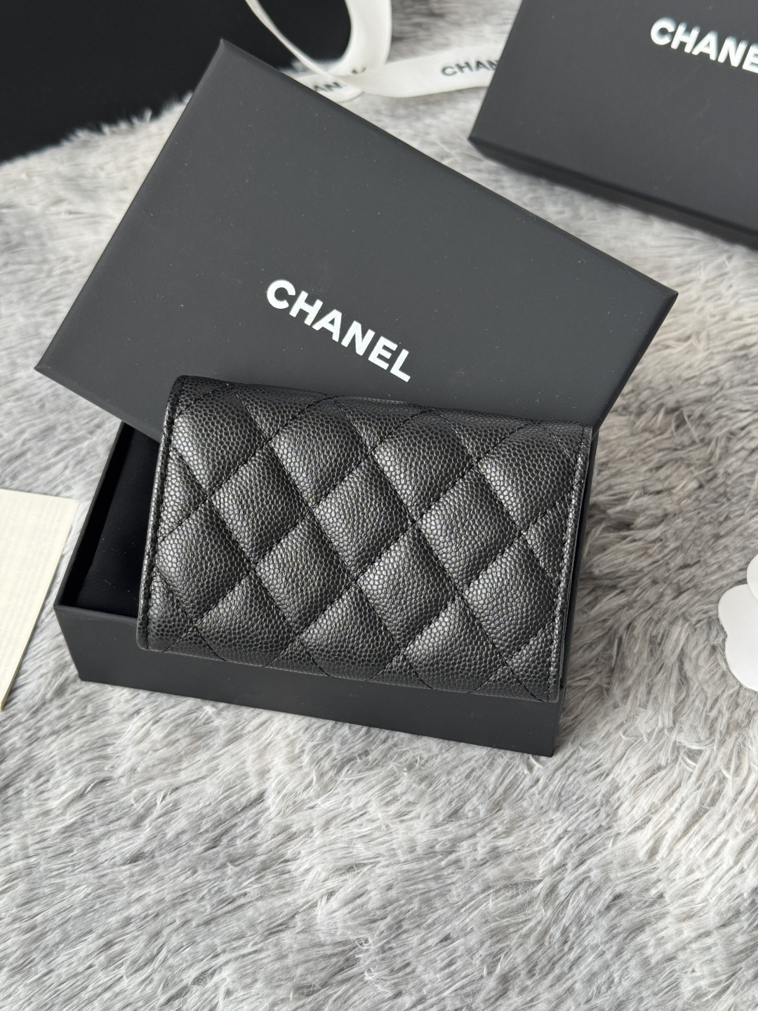 [TOP] CHANEL Card Holder Lambskin/Calfskin 11x8.5x3cm - Black