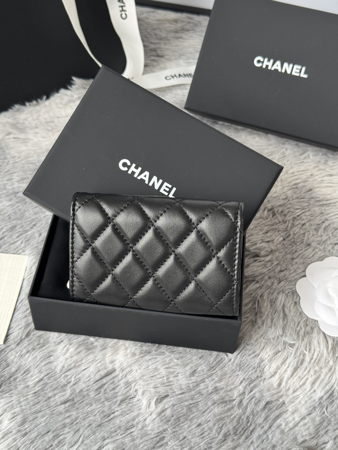 [TOP] CHANEL Card Holder Lambskin/Calfskin 11x8.5x3cm - Black