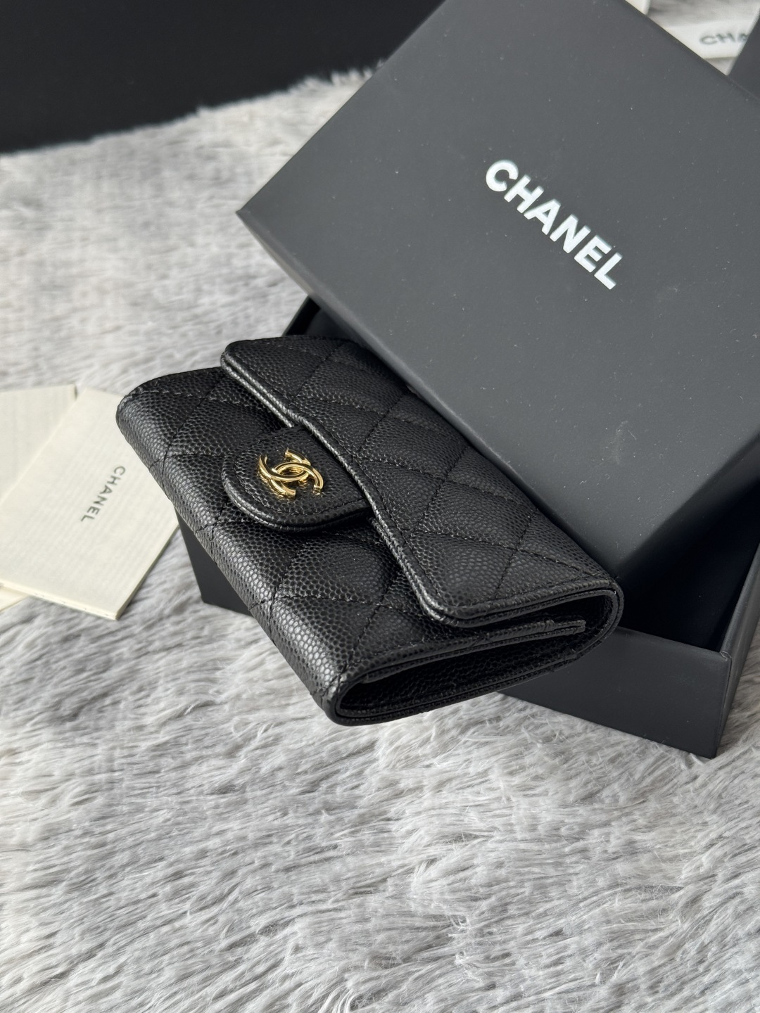 [TOP] CHANEL Card Holder Lambskin/Calfskin 11x8.5x3cm - Black