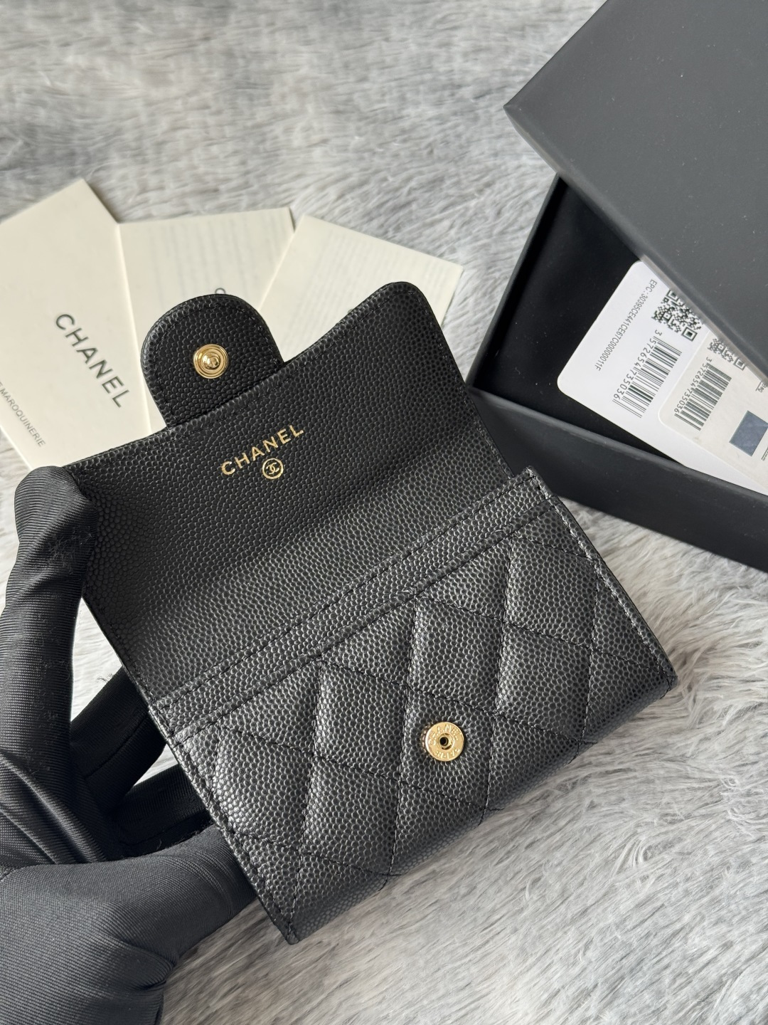 [TOP] CHANEL Card Holder Lambskin/Calfskin 11x8.5x3cm - Black