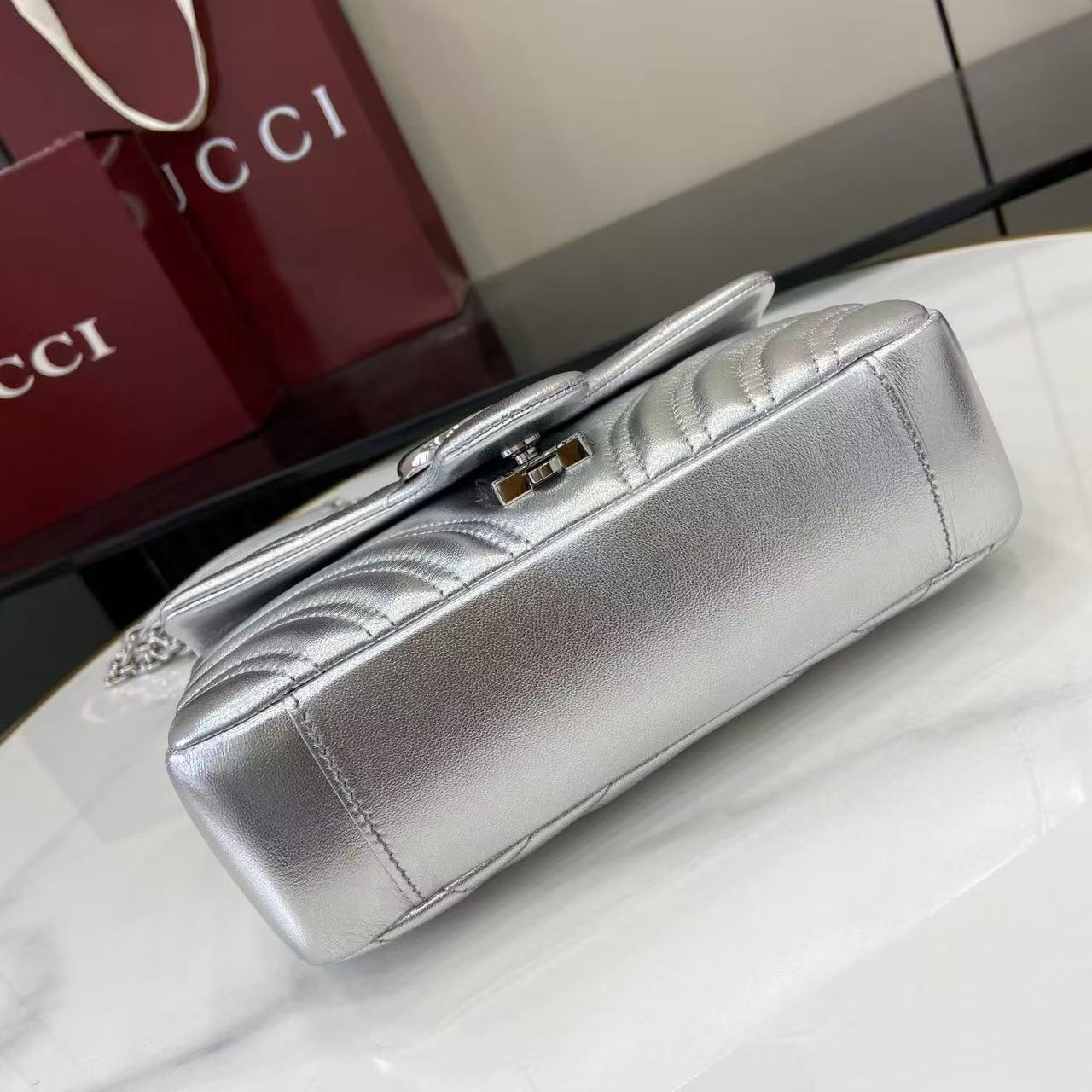 [TOP] GUCCI GG Marmont Bag 22x 12.5x 6 cm - Sliver